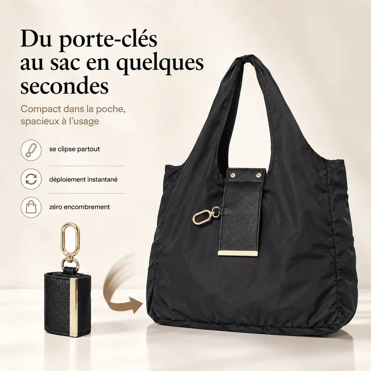 Sac de shopping pliable en porte-clés – Réutilisable & écoresponsable
