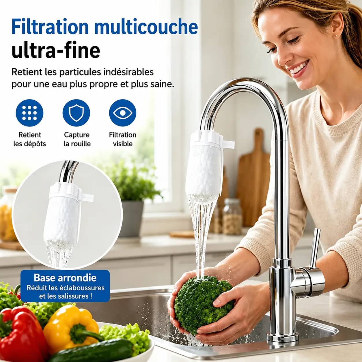 Lot de 20 Filtres à coton pour robinet - Usage domestique pour filtrer l'eau du robinet des sédiments, de la rouille et des tartres dans la cuisine