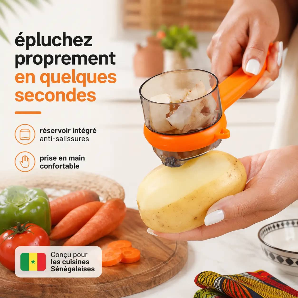Éplucheur 3-en-1 avec boîte de rangement intégrée - Épluchez vos légumes sans salir toute la cuisine !