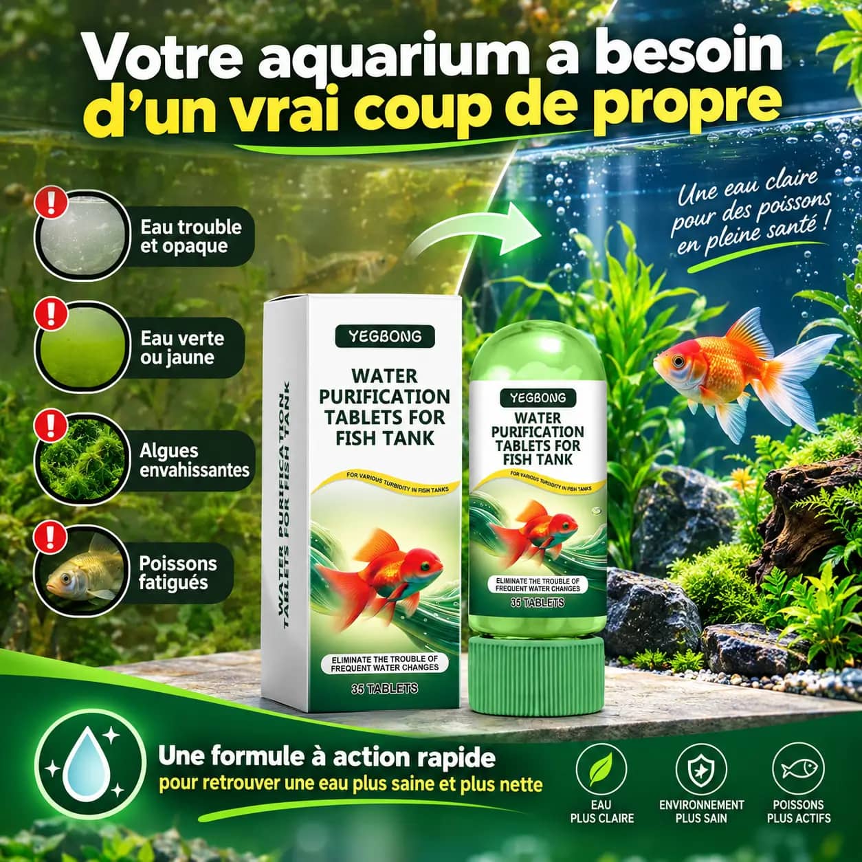 Comprimés clarifiants pour aquarium